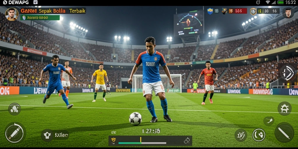 Tampilkan gameplay mendebarkan dari DEWAPG dalam pertandingan sepak bola.