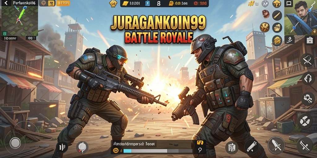 Screenshot gameplay JURAGANKOIN99 menampilkan aksi seru Battle Royale.