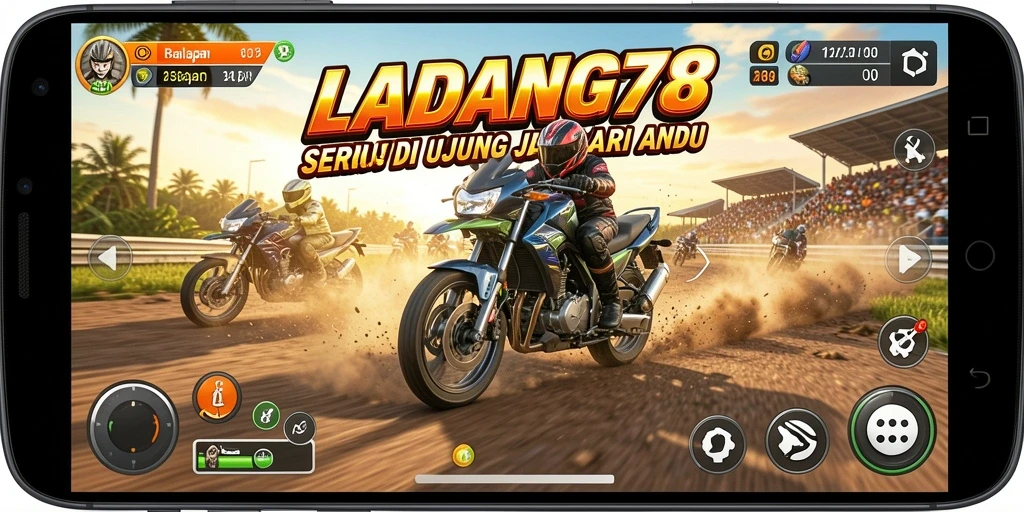 Tampilan gameplay seru di LADANG78 saat balapan motor.