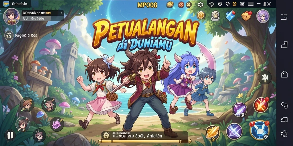 Screenshot gameplay MPO08 menampilkan karakter Anime dalam pertempuran.