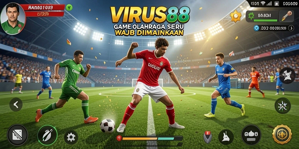Tangkapan layar utama menunjukkan aksi intens dalam gameplay olahraga.
