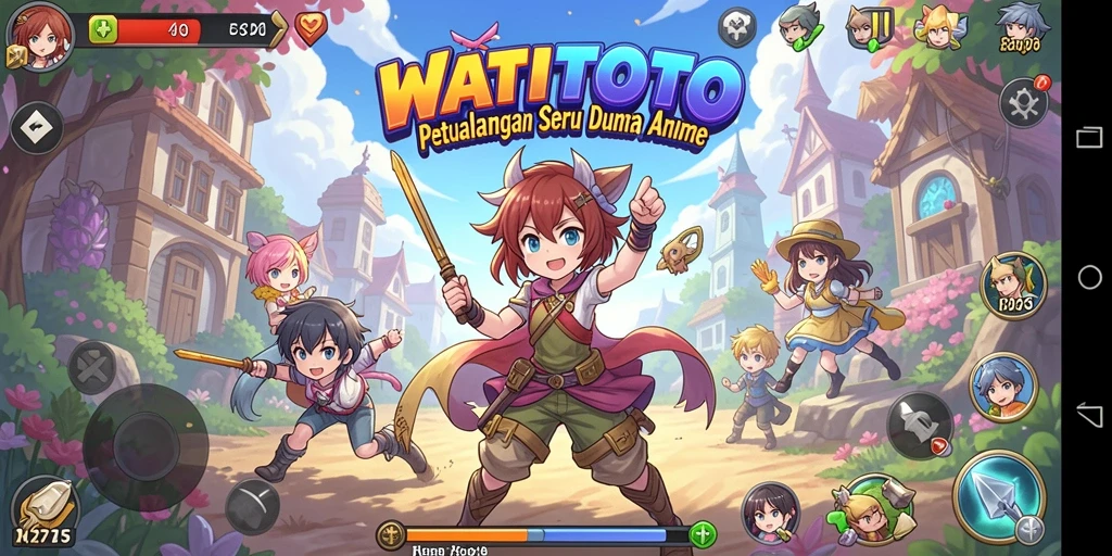 Tangkapan layar gameplay WATITOTO menampilkan aksi seru karakter anime.