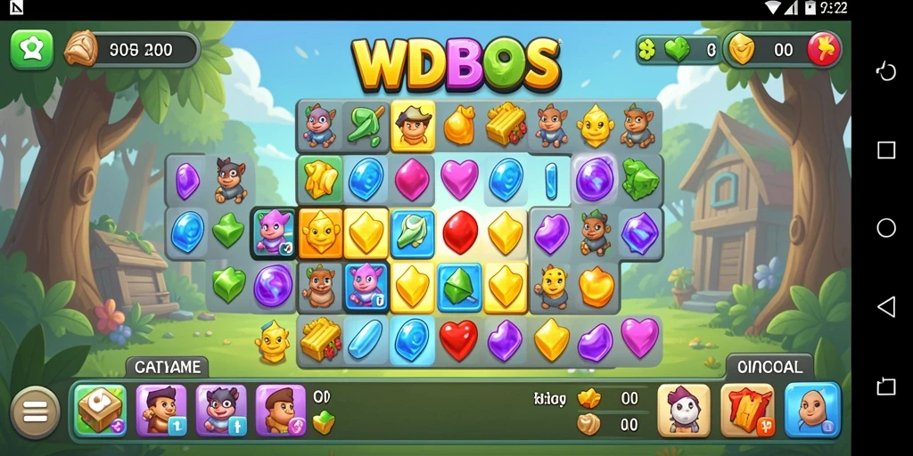 Screenshot gameplay WDBOS yang menampilkan tantangan Match-3.